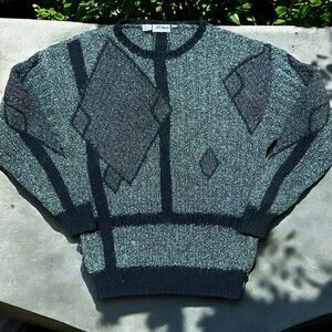 Molto Vintage 80s Abstract Grey Black Crewneck Pullover Sweater Mens Size Medium